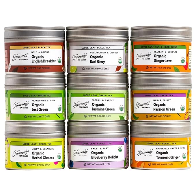 Heavenly Tea Leaves Organic Loose Leaf Tea Sampler Set (Approx. 90 Cups) - Assortment of Black Tea