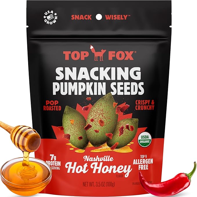 TOP FOX Snacks - Organic Pop-Roasted Pumpkin Seeds | Healthy Protein Snacks - Gluten Free - Keto