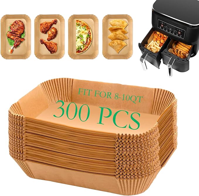 300 PCS Air Fryer Liners Disposable, 8.1 * 5.1 inch Air Fryer Paper Fit 2-Basket 8-10QT Ninja Dual
