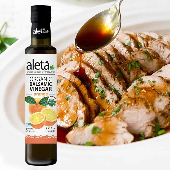Aleta Farms Balsamic Vinegar, Greek Organic Orange Infused Aged Balsamic Vinegar, USDA Organic