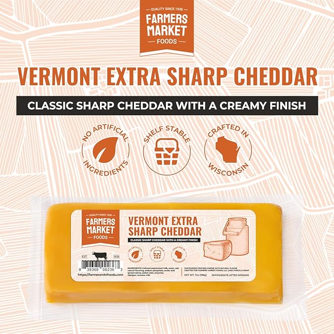 Farmers Market, Gluten Free, Keto, Paleo, Low Sodium, Zero Sugar, Wisconsin Cheese, 1-Pack, Vermont