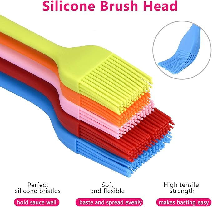 Silicone Basting Pastry Brush Set 5 Pack Heat Resistant Spread Oil Butter Sauce for BBQ Grill