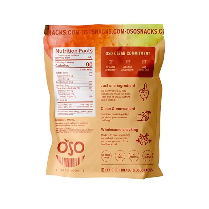 Oso Snacks Dried Mango Slices – Premium Quality, Large Pieces Only! No Added Sugar, No