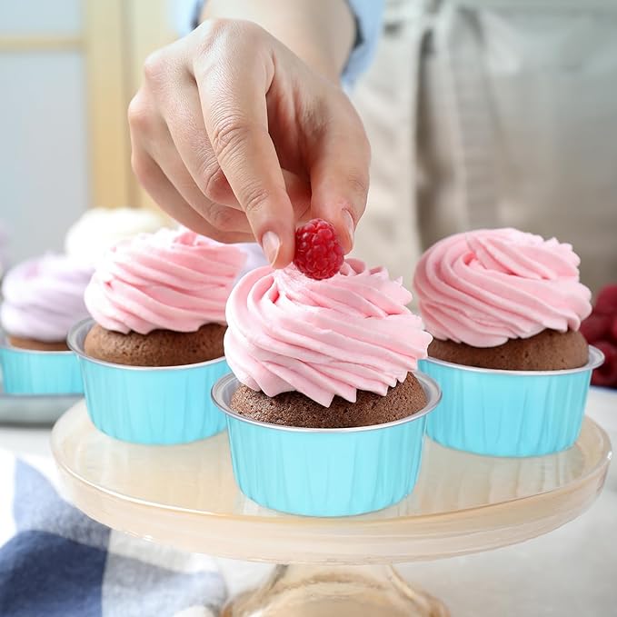 Gejoy 400 Pcs Aluminum Foil Baking Cups with Lids 5 oz Disposable Ramekins Mini Cake Pans Creme