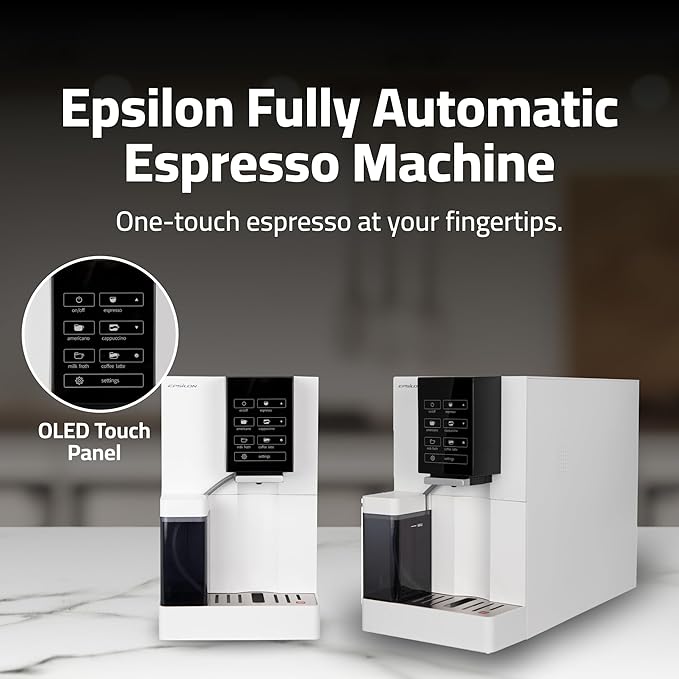 Epsilon Fully Automatic Coffee Machine, Modern One Touch Espresso Machine, Integrated Milk Frother