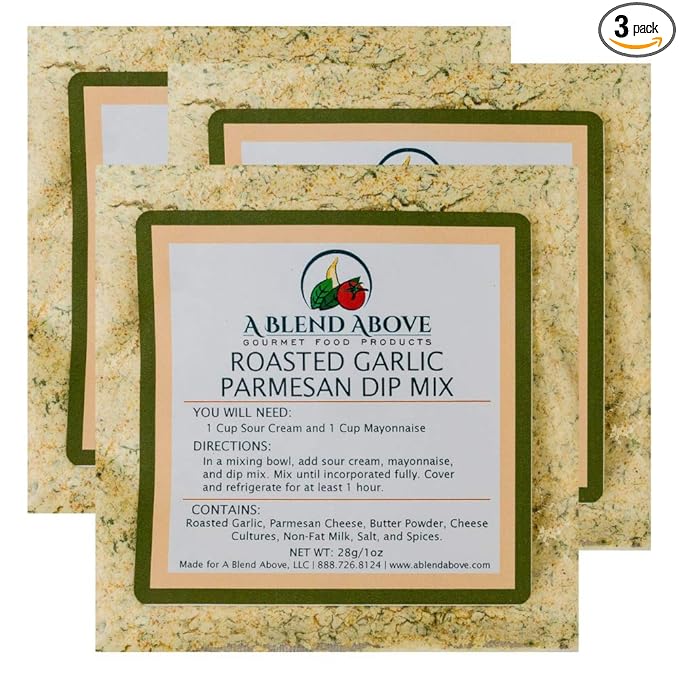 A Blend Above Roasted Garlic Parmesan Dip Mix Mixed Seasonings Packet, 1 oz (3 Pack), Gluten-Free