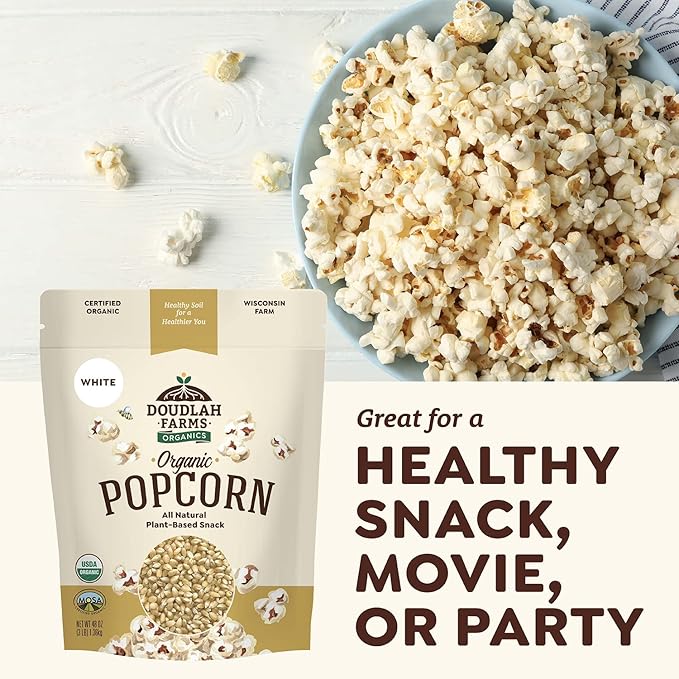 Organic White Popcorn Kernels Unpopped 25 lb Bulk - Healthy, Non-GMO, Gluten-Free, Pesticide-Free