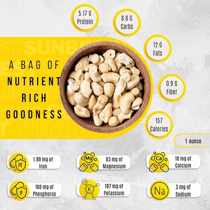 Sunbest Natural Raw Cashews ??Large Cashew Pieces, 5 lb Bulk Bag (80 oz) ??Unroasted & Unsalted
