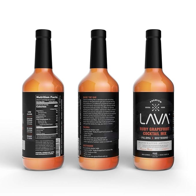 LAVA Premium Skinny Paloma Mix Craft Cocktail Mixer, Ruby Red Grapefruit Juice, Key Lime Juice, Low