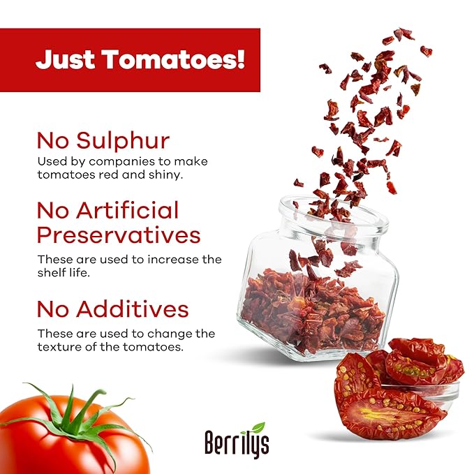 Sun-Dried Tomatoes, 2 LBS, USDA Organic, Berrilys, No Sulfur, No Preservatives, Seasalt is used as