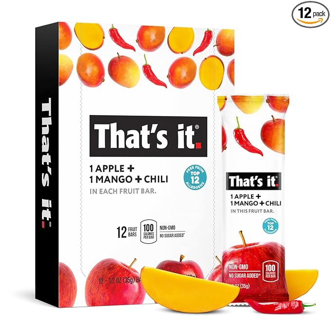 That's it. Apple+Mango+Chili 100% Natural Great Tasting Real Dried Fruit Bar, Vegan, Gluten Free
