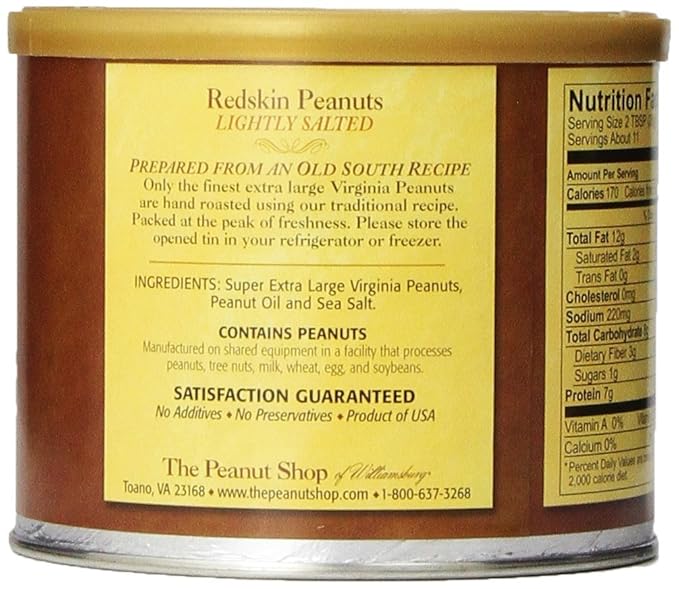 The Peanut Shop of Williamsburg Red Skinned Peanuts, Williamsburg Peanuts Gift Tin, Redskin Gift