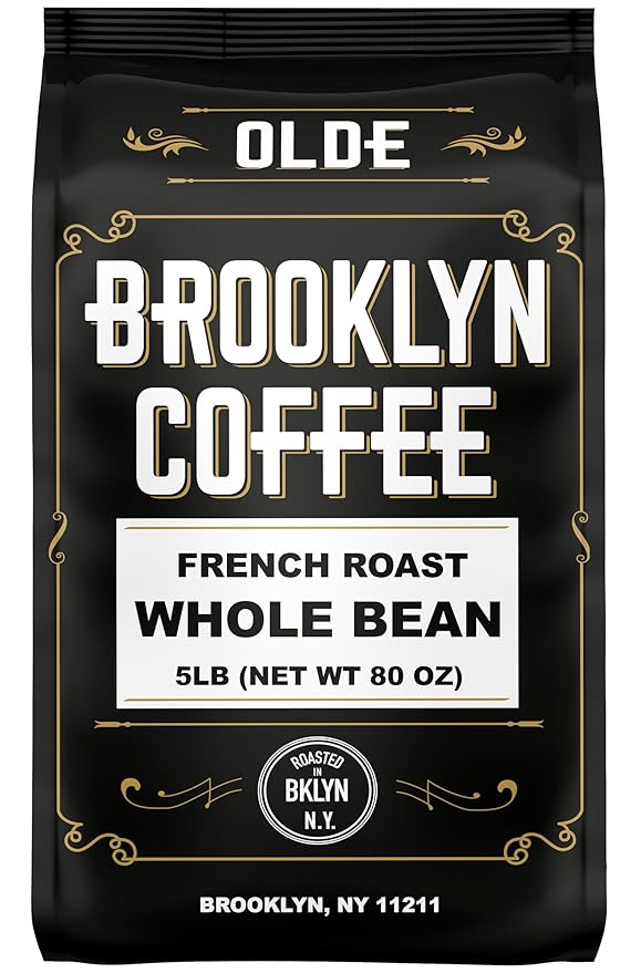 BROOKLYN COFFEE Whole Bean, French Dark Roast (5lb) Silky Smooth, Bold, Balanced - Fresh Bulk