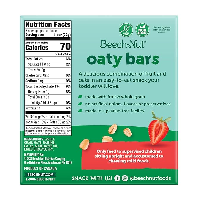Beech-Nut Toddler Snacks Oaty Bars Granola Bars for Babies & Toddlers, Fruit & Whole Grain