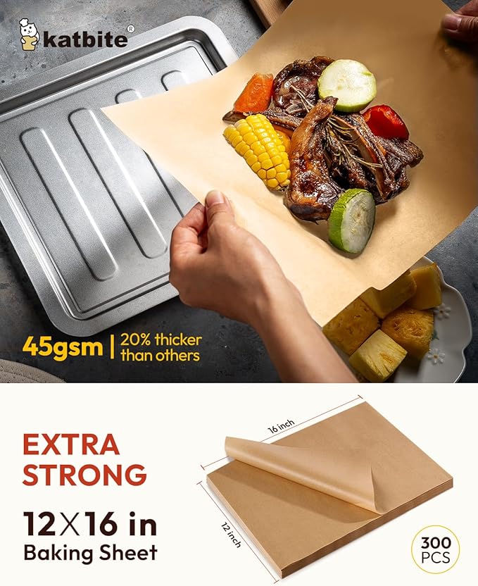 Katbite 300 Sheets 12x16 In Parchment Paper, Heavy Duty Baking Paper, Unbleached Non-stick Sheets