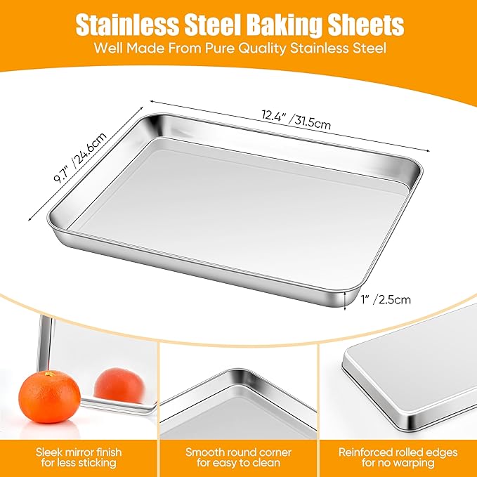 Homikit 1 Pack Baking Sheet, 9 x 13 Inches Stainless Steel Quarter Sheet Pan Set for Baking Cooking