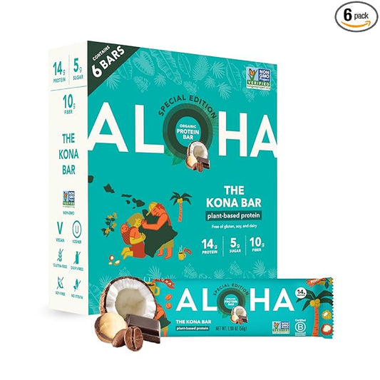 ALOHA Organic Plant Based Protein Bars | The Kona Bar - Special Edition | 6 Count, 1.98oz Bars |