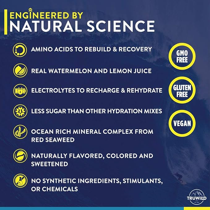 TruWild Natural Hydration Powder with Zero Sugar, Vegan Electrolytes + Amino Acids, Recovery Drink