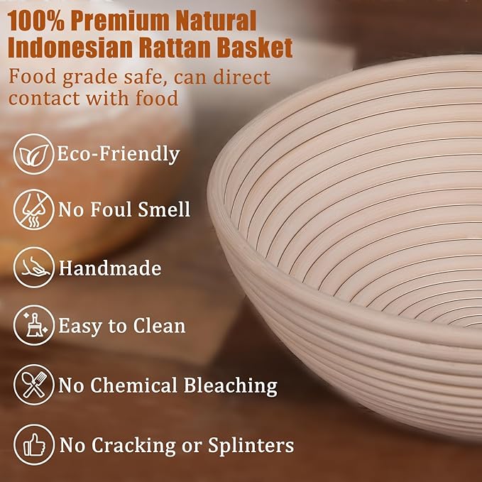 Panny Banneton Basket, Banneton Bread Proofing Basket with Liners, 9" Round & 10" Oval Sourdough