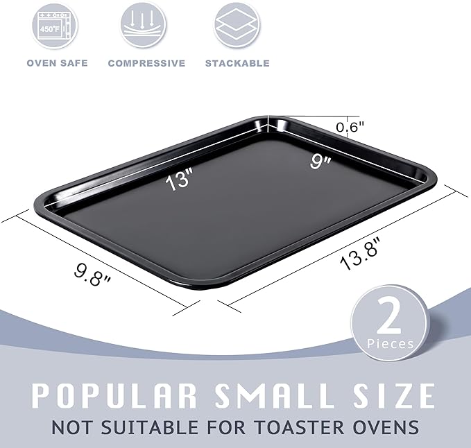 HONGBAKE 2 Pack Quarter Sheet Pan for Baking - Nonstick 13.8 x 9.8 Small Cookie Sheet with Wider