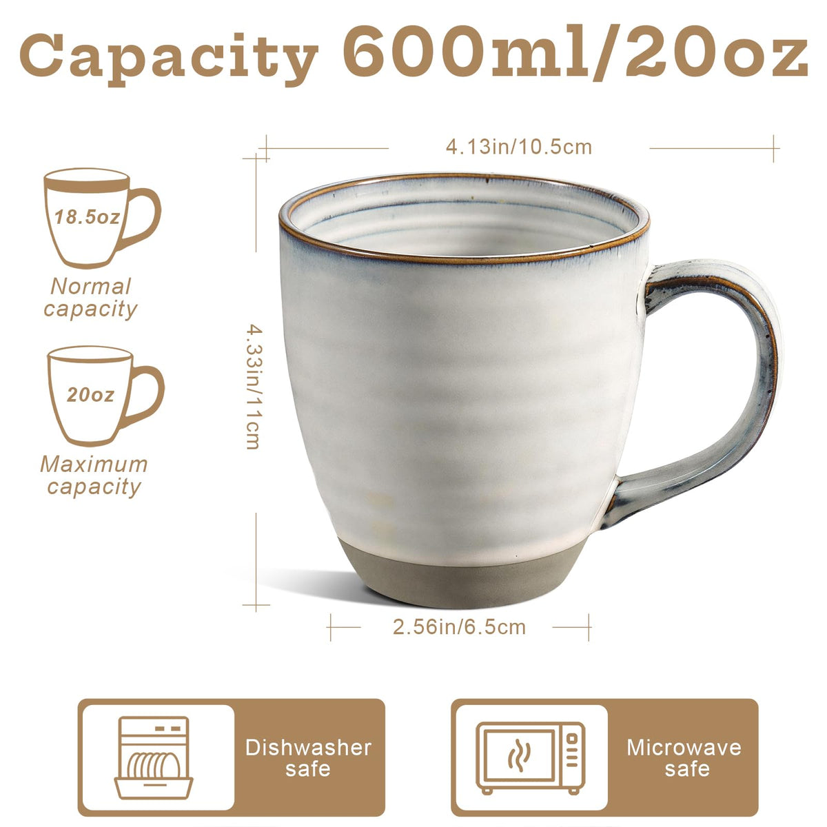 hujgeis Handmade Ceramic 20oz Coffee Mug, Pottery Cup for Tea