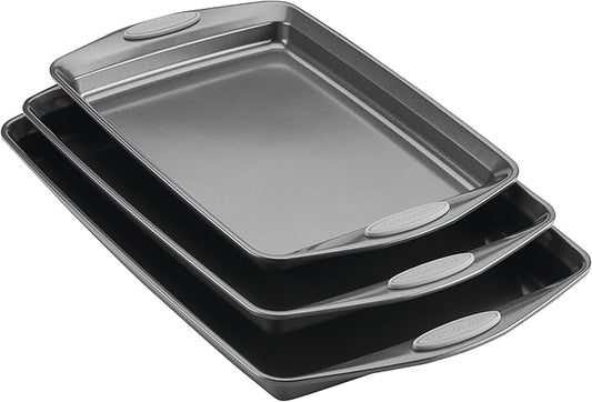 Rachael Ray Nonstick Bakeware Set with Grips, Nonstick Cookie Sheets / Baking Sheets - 3 Piece