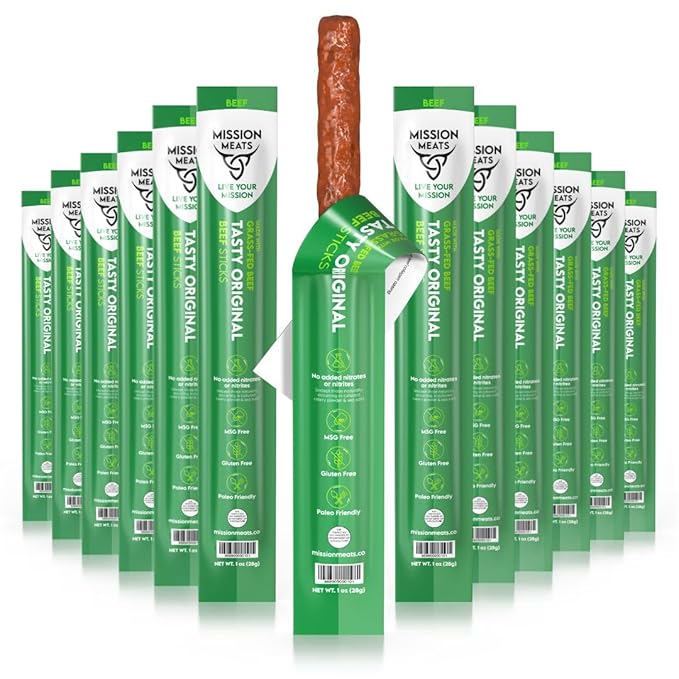 Mission Meats Beef Sticks – 100% Grass Fed & Pasture Raised, Zero Sugar, Gluten Free, Individually