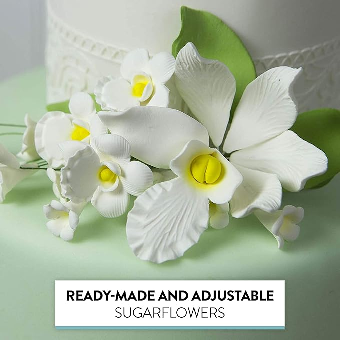 Global Sugar Art Cymbidium Orchid Sugar Cake Flowers Spray, White, 1 Count by Chef Alan Tetreault