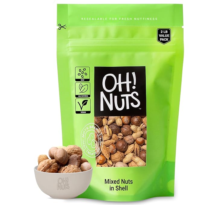 Oh! Nuts Mixed Nuts in Shell - Jumbo Raw Nuts - 2 lb - 100% Natural Mixed Nuts in Shell Assortment