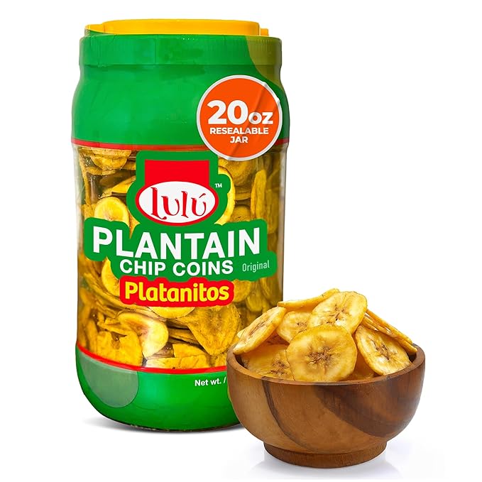 LULU Plantain Chip Coins ??Original Flavor, 20 oz Jar ??Crunchy Plantain Slices ??No Artificial