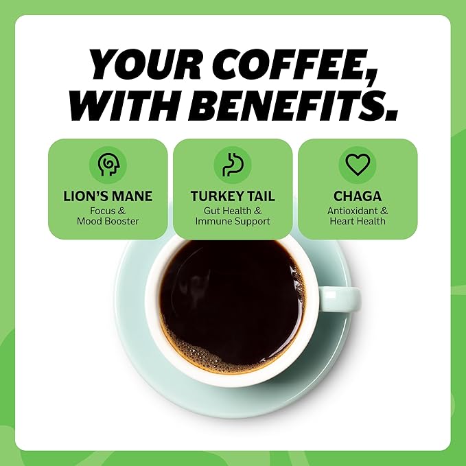 Gut Health Organic Mushroom Coffee Focus and Gut Support with Boosting Immunity and Elevates Mood |