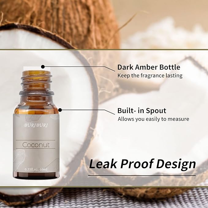 BURIBURI Coconut Essential Oil, Premium Grade Scented Oil 10ml Coconut Fragrance Oil Carrier Oil