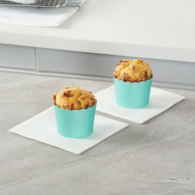 Panificio 3 Ounce Cupcake Wrappers, 200 Scalloped Baking Cups - Oven-Ready, Greaseproof, Turquoise