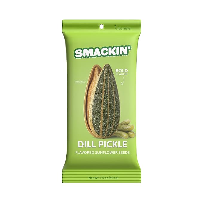 SMACKIN' Sunflower Seeds, Roasted Jumbo Small-Batch, American Made - Dill Pickle. 1.5oz bags (36