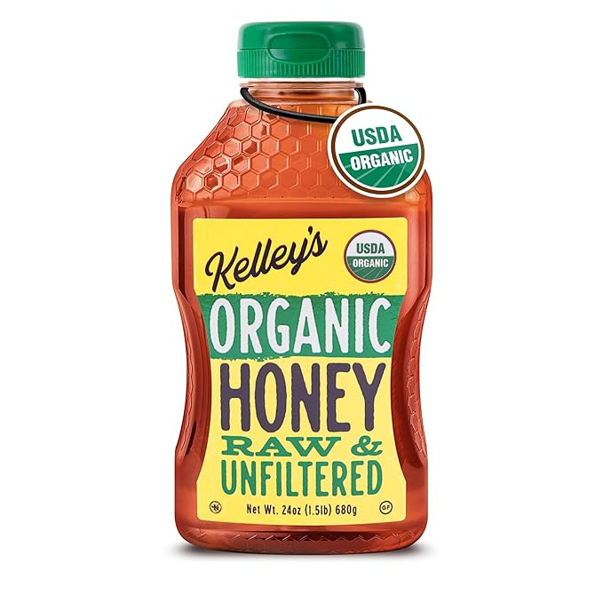 Kelley's 100% Organic Raw & Unfiltered Honey, USDA Certified, 24 Oz – All Natural, Flavor-Rich
