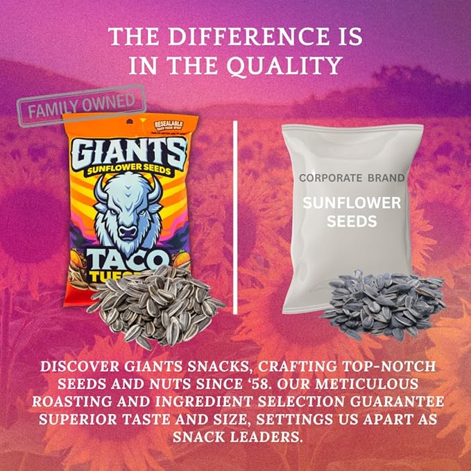 GIANTS Taco Tuesday Sunflower Seeds - Sunflower Seeds to Eat, High Protein Snack, Zesty Taco