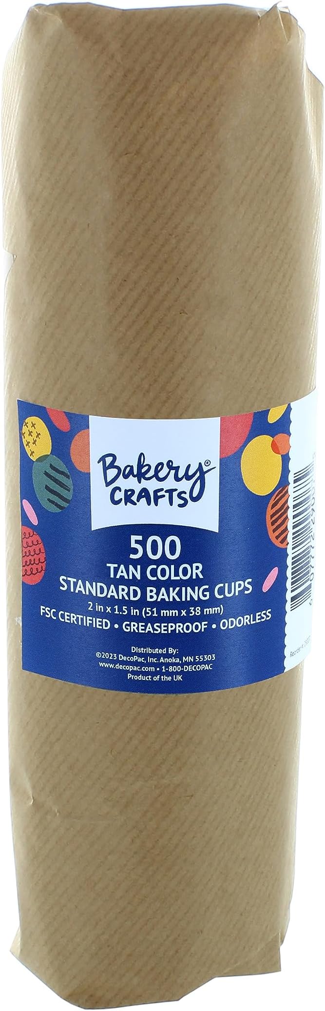 Bakery Crafts Natural Brown Baking Cups - 500-2" Cupcake Cases, Greaseproof Paper Liners for