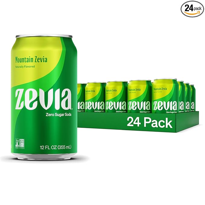 Zevia Zero Sugar Soda, Mountain Zevia, 12 oz Cans (24-Pack) ??Naturally Sweetened, Non-GMO Project