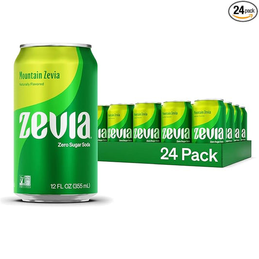 Zevia Zero Sugar Soda, Mountain Zevia, 12 oz Cans (24-Pack) ??Naturally Sweetened, Non-GMO Project
