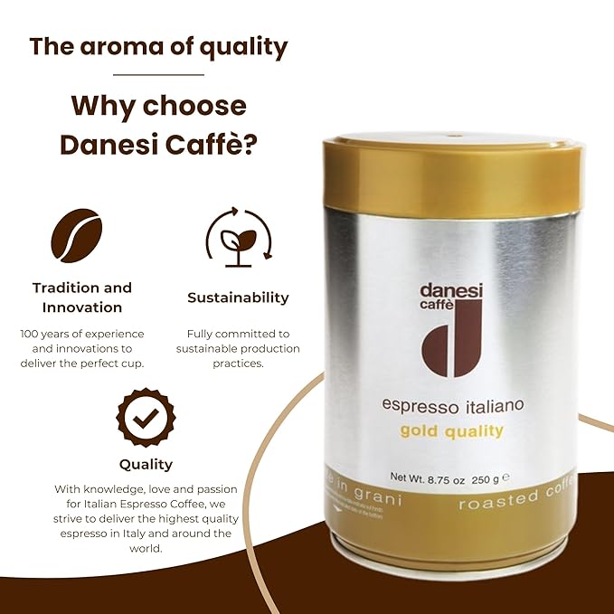 Danesi Caffe Italian Whole Coffee Beans - Espresso Coffee Beans and Medium Roast Whole Bean