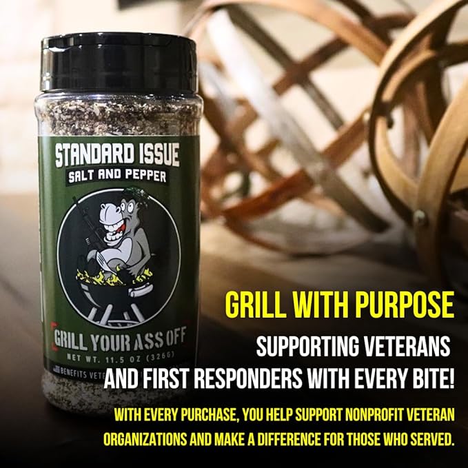 Standard Issue Salt & Pepper by Grill Your As Off - Premium Gourmet Black Pepper & Salt Great for