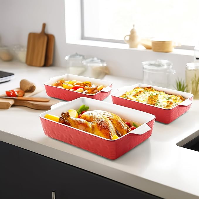 Casserole Dishes for Oven, Ceramic Baking Dishes, Lasagna Pan with Handles, Porcelain Baking Pan