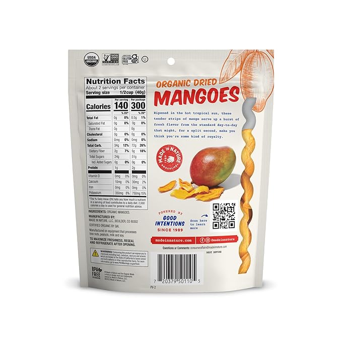 Made In Nature Organic Dried Mangoes, 3 Ounce (Pack of 6) ??Vegan Snack, Non-GMO, Unsulfured