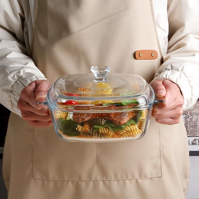 NUTRIUPS Small Square Casserole Dish with Lid Oven Safe Covered Glass Casserole Dish 7.8 Inches