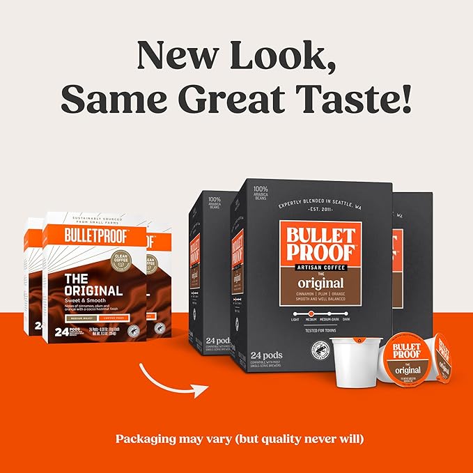 Bulletproof Original Medium Roast Single-Serve Pods, 72 Count, 100% Arabica Beans, Clean Coffee
