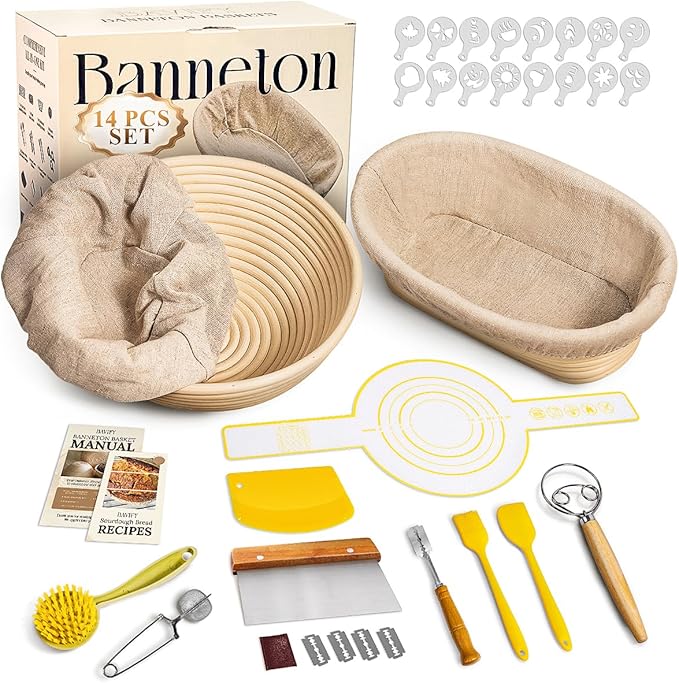 Sourdough Starter Kit, 9" Round & 10" Oval Banneton Bread Proofing Baskets Set, Sourdough Bread