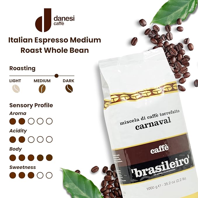 Danesi Caffe Italian Whole Coffee Beans - Espresso Coffee Beans and Medium Roast Whole Bean