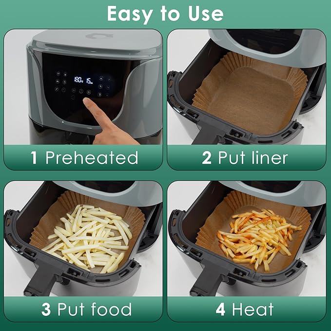 Air Fryer Liners Disposable 8" Square, 500 Pcs Unbleached Parchment Paper Liners for Airfryer