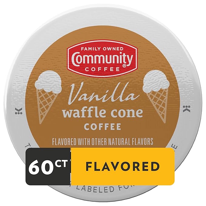 Community Coffee Vanilla Waffle Cone 60 Count Coffee Pods, Ice Cream Flavored, Compatible with