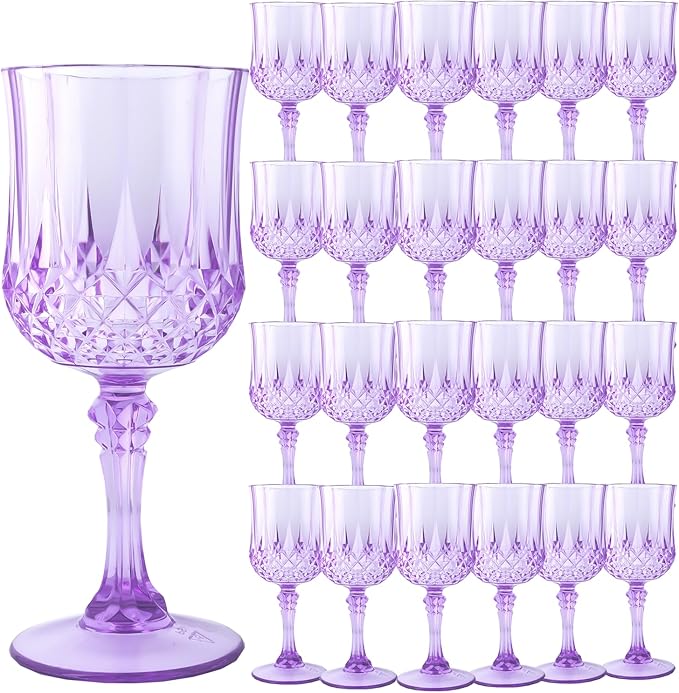 Plastic Wine Glasses，Plastic Goblets Vintage Style Cordial Drinking Glasses for Wedding Reception